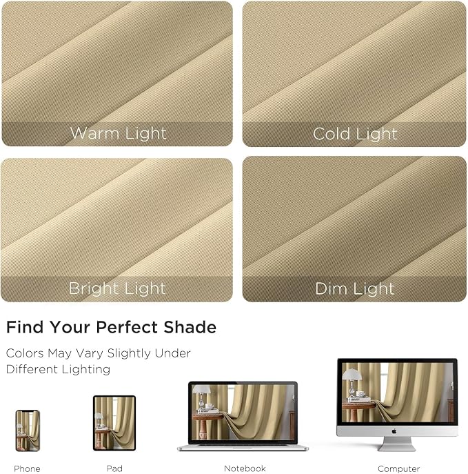 CUCRAF Beige Blackout Curtains 72 inch Length 2 Panels Set, Rod Pocket Room - Image 4
