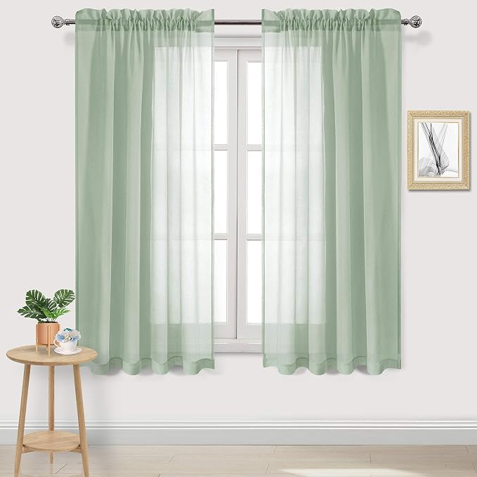 DWCN Bean Green Sheer Curtains Semi Transparent Voile Rod Pocket Curtains by DWCN
