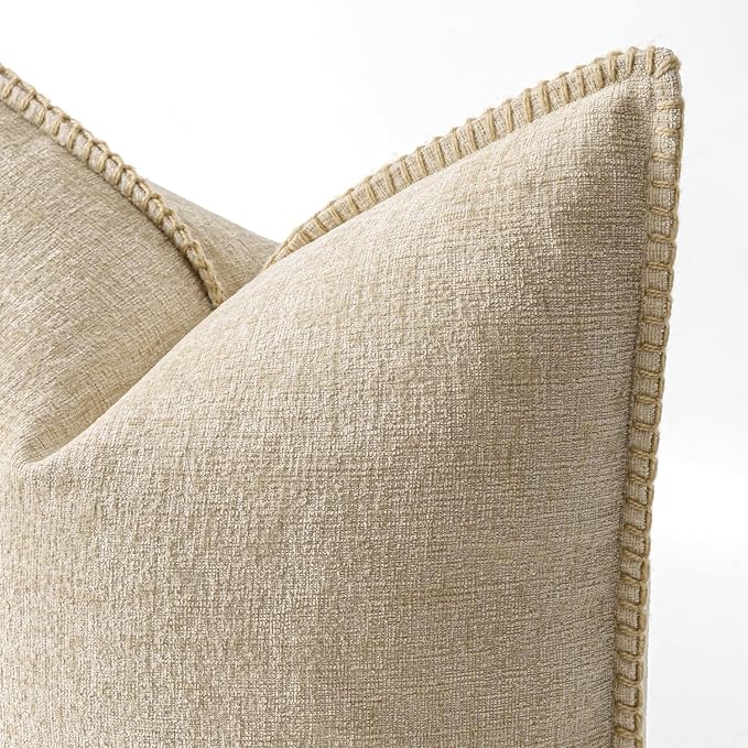 MIULEE Decorative Euro Sham Pillow Covers 24x24 Inch Beige 2 Pack | Neutral - Image 2