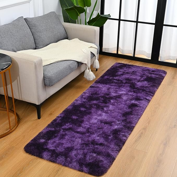 Goideal Fluffy Runner Rug for Bedroom Living Room, 2x6 Purple Bedside Rugs - Image 4