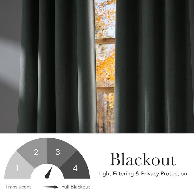 NICETOWN Sage Green Faux Linen Room Darkening Rod Pocket Curtains 63 inch Length - Image 6