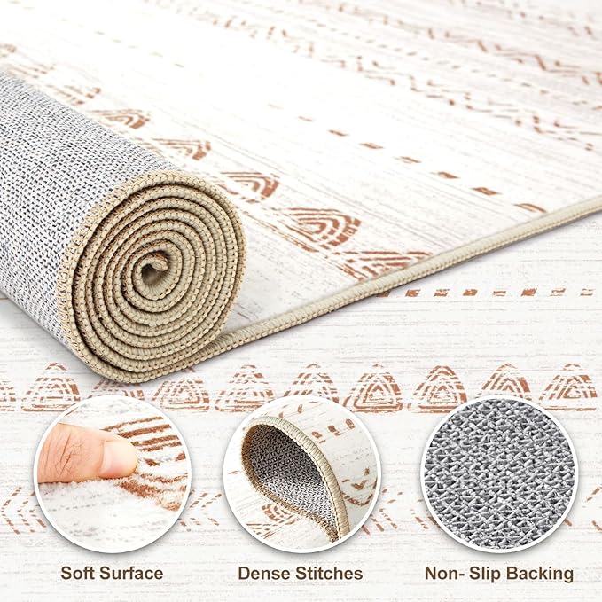 Nakagishi 8x12 Area Rugs Living Room: Washable Boho Large Neutral Soft - Image 3