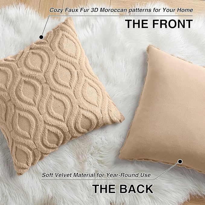 decorUhome Throw Pillow Covers 24x24 Inch Set of 2, Soft Plush Faux Wool Light - Image 8