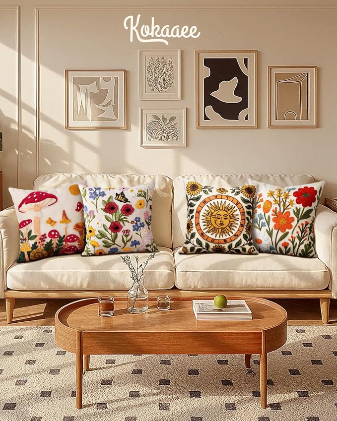 Embroidered Throw Pillow Cover 18x18 Inch, Sunflower Moon | Decorative Pillow - Image 6