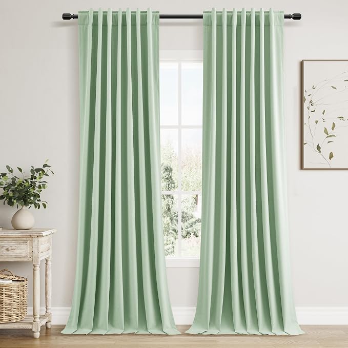 Aqua Green 100% Blackout Linen Curtains 96 Inch Length 2 Panels Set by Guken