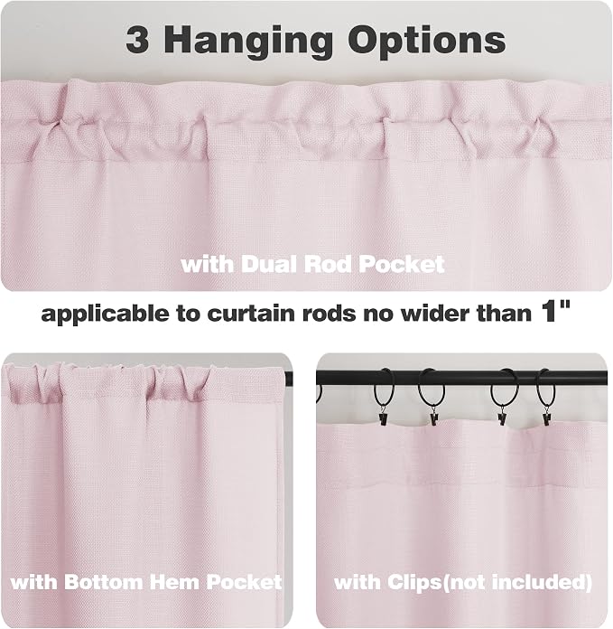 Chyhomenyc Blush Pink Valance for Windows, Light Filtering Faux Linen Solid - Image 5