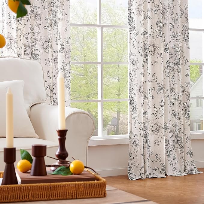jinchan Linen Blend Curtain Floral Curtains - Image 5