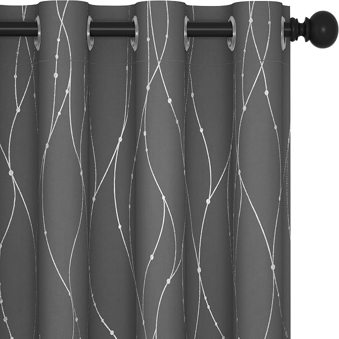 Deconovo Blackout Curtains, Thermal Insulated Noise‑Reducing Drape, Wave Line by Deconovo
