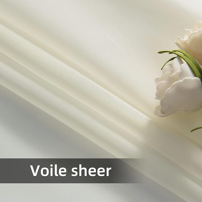youleyar Solid Sheer Rod Pocket Curtain Voile Draperies 2 Panels White Beige - Image 3