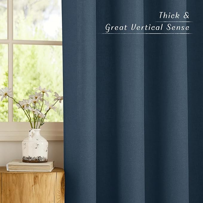 NICETOWN Navy Blue Linen Curtains - Image 3