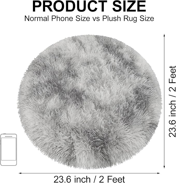 Tie Dye Grey Round Rugs Small 2x2 ft Fluffy Circle Rug Furry Carpet Shaggy - Image 2
