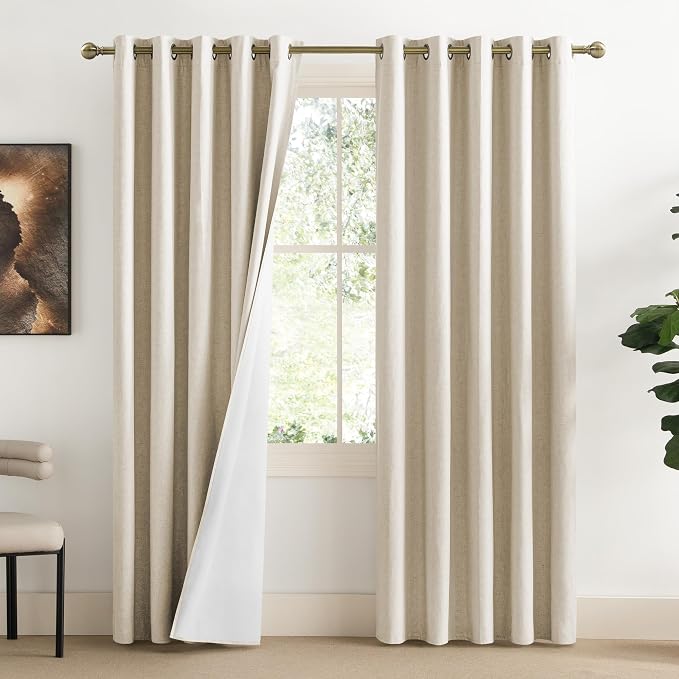 NICETOWN Beige Living Room Completely Shaded Linen Draperies, 2 Pieces by NICETOWN