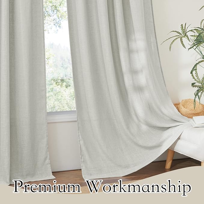 RYB HOME Grey Curtains Linen Blend Drapes, Semi Sheer Light Filtering Privacy - Image 5