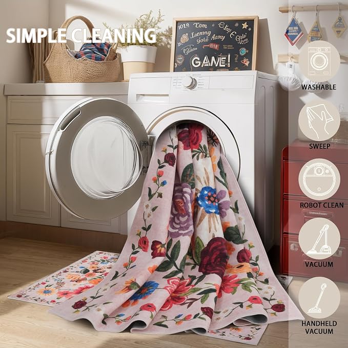 Pink/Beige Washable Area Rug 8x10, Large Soft Rugs - Image 7