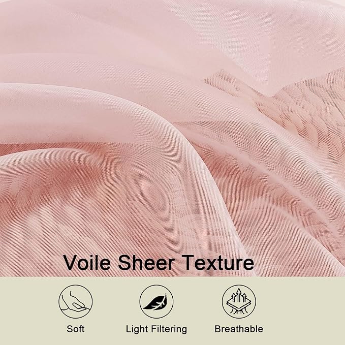 Blush Valances for Windows, Blush Sheer Curtains 14 Inch Length 2 Pack Kitchen - Image 3