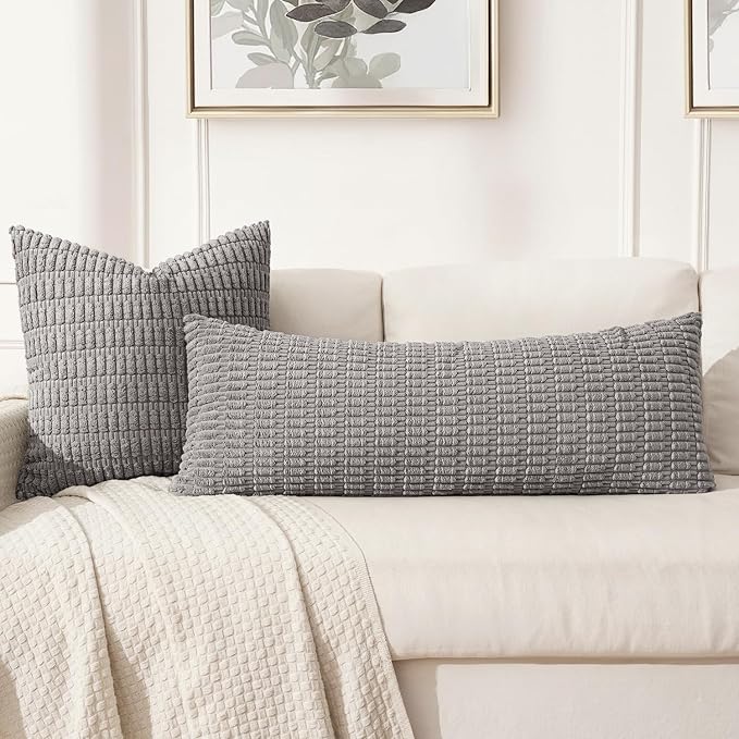 MIULEE Pack of 1 Light Grey Long Body Lumbar Decorative Throw Pillow Cover - Image 3