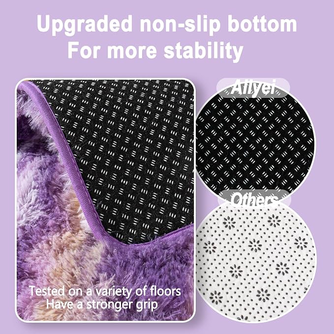 Soft Runner Rugs for Bedroom Hallways, 2x5 Abstract Purple Fluffy Shag Throw - Image 4
