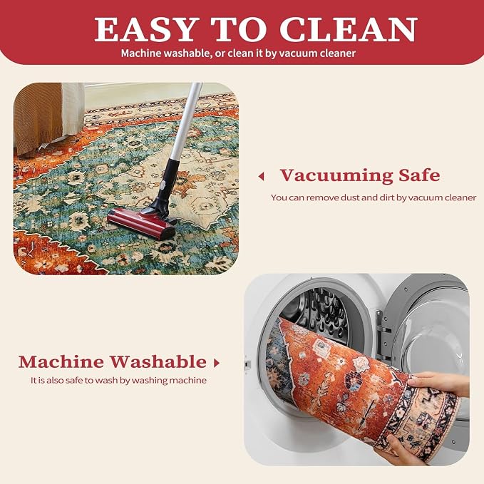 SERISSA 7x9 Washable Non Slip Boho Area Rug - Image 3