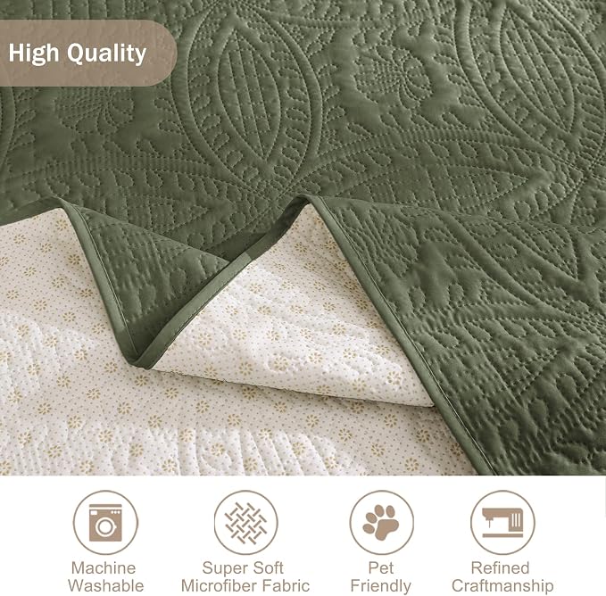 Quilted Olive Green Sofa Slipcovers - Image 6