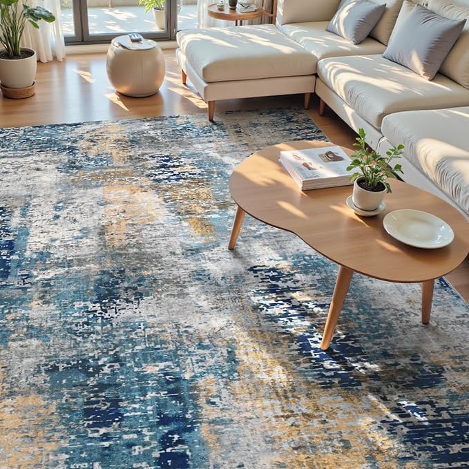 Living Room Rug 7x10 Ultramarine Area Rugs Machine Washable Abstract Boho Large - Image 3