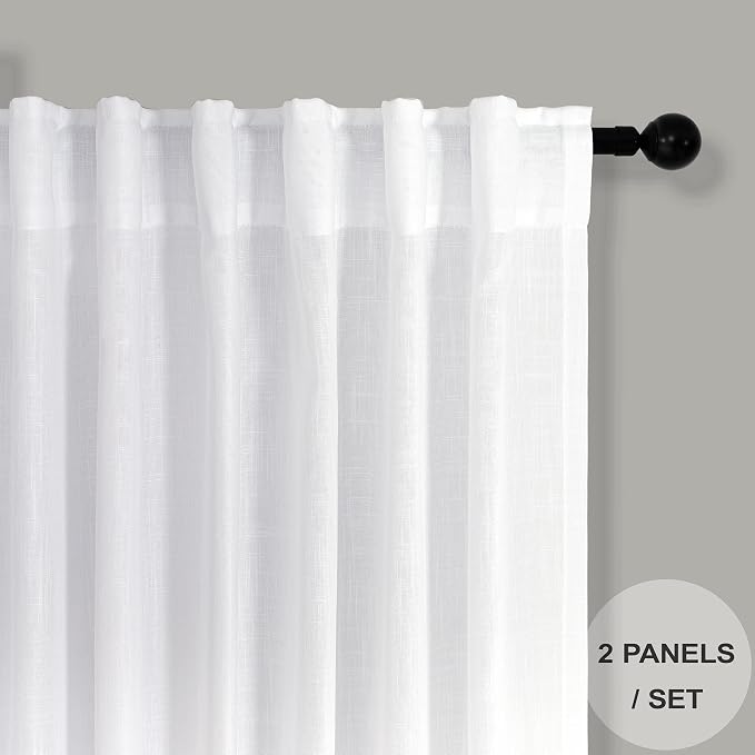 Pitalk White Linen Curtains 90 Inch Length - Image 2