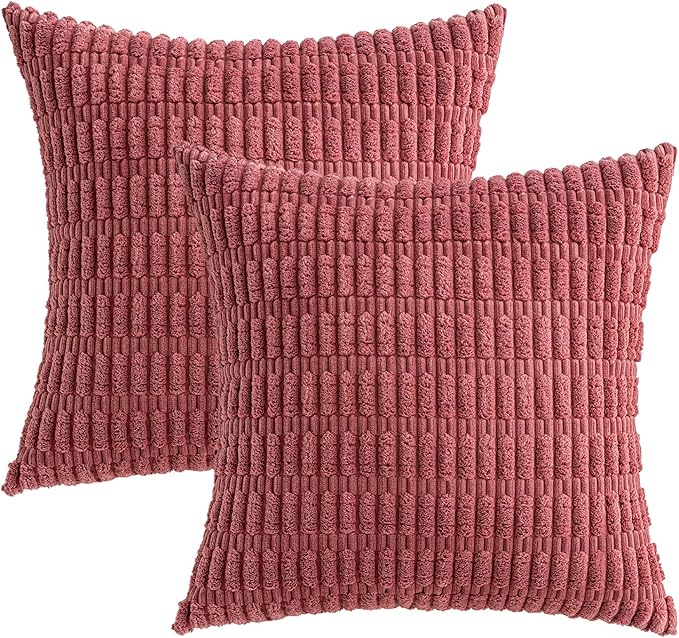 MIULEE Corduroy Decorative Throw Pillow Covers 20x20 Crimson Pack of 2 | Soft - Image 6