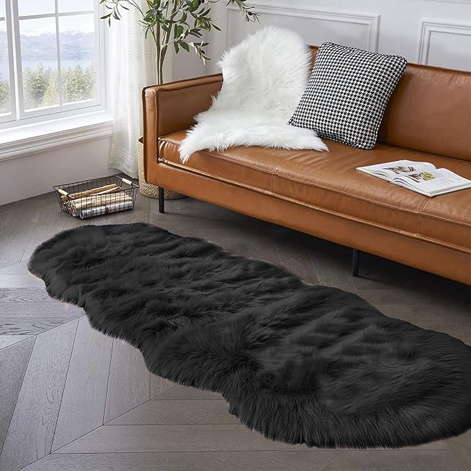 Latepis Black Runner Rugs 2x6 Faux Sheepskin Fur Rug - Image 2