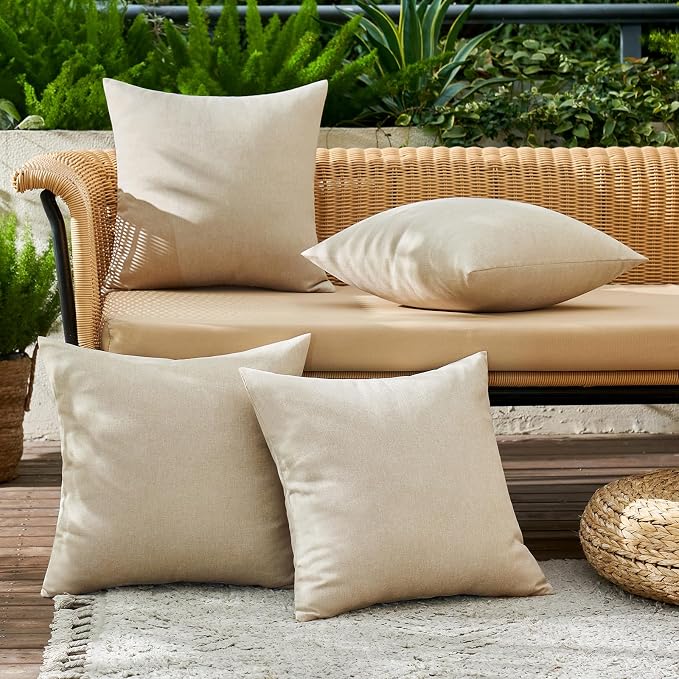MIULEE Pack of 4 Decorative Outdoor Throw Pillow Covers Linen Waterproof Pillow - Image 3