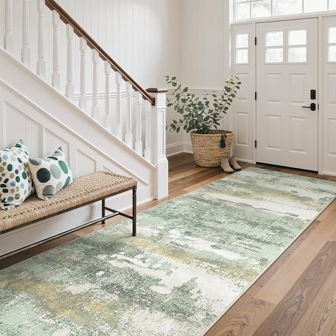 Runner Rug for Hallway Kitchen, Soft Modern Abstract Throw Rugs, Low Pile Floor - Image 2