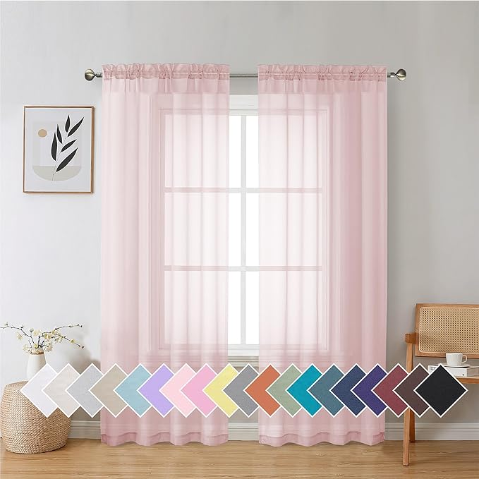 Aiyufeng Blush Pink Sheer Curtains 72 Inch Length 2 Panels Set, Light Filtering by Aiyufeng
