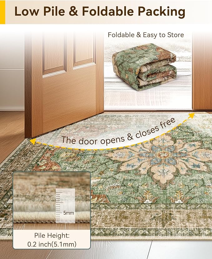 Area Rugs 6'x8' Washable Non-Slip, Floral Vintage Distress Print Pattern - Image 4