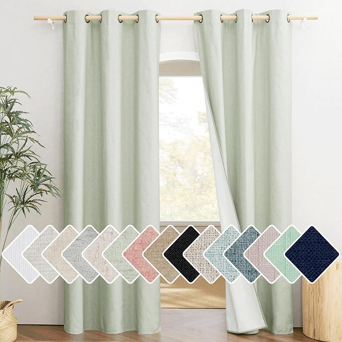 NICETOWN Sage Green 100% Blackout Linen Texture Curtains 84 inches Long 2 Panels by NICETOWN