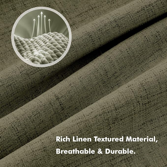 MIULEE 100% Blackout Linen Curtains 42 x 96 Inch Light Olive Green 2 Panels | - Image 3