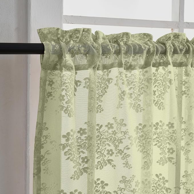 YJ YANJUN Vintage Lace Curtains 36 Inch Length-Victorian Floral Pattern Boho - Image 4