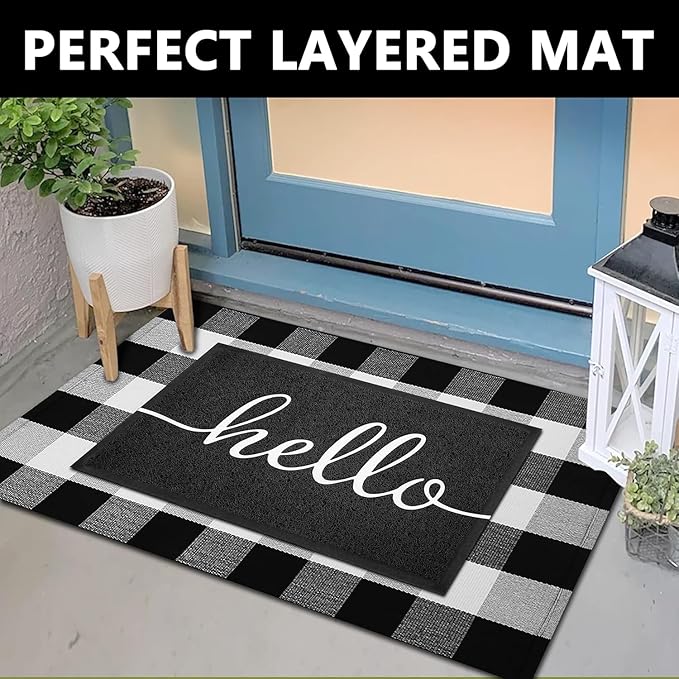 EARTHALL Door Mat Outside Inside Hello Doormat, Durable Floor Mat Non Slip Mat - Image 3