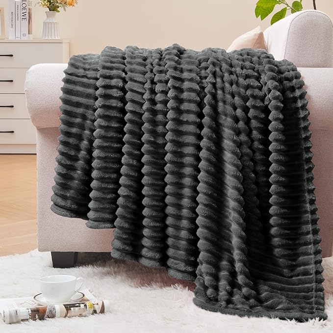 BEDELITE Fleece Throw Blanket for Couch – 3D Ribbed Jacquard Soft and Warm by BEDELITE