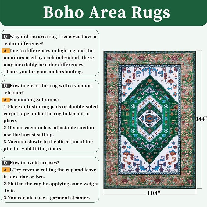 SERISSA 9x12 Area Rugs for Living Room, Large Washable Non-Slip Boho Rug - Image 2