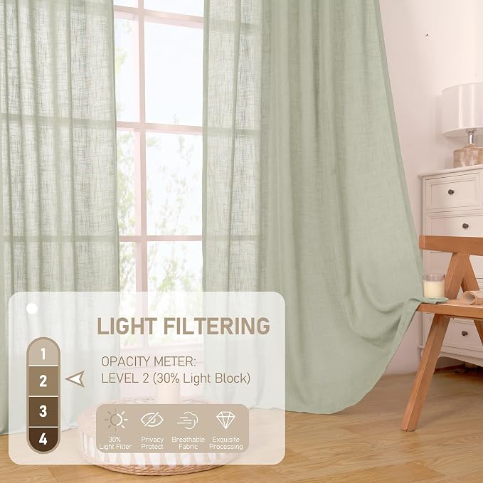 LAMIT Linen Curtains 63 inch Length 2 Panels - Image 5