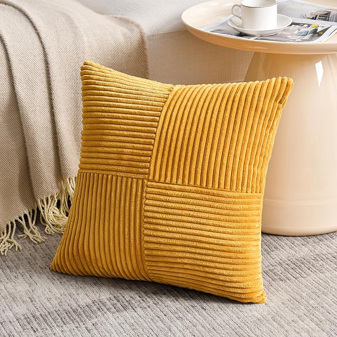 Fancy Homi 2 Packs Gold Yellow Samll Decorative Throw Pillow Covers 14x14 Inch - Image 2