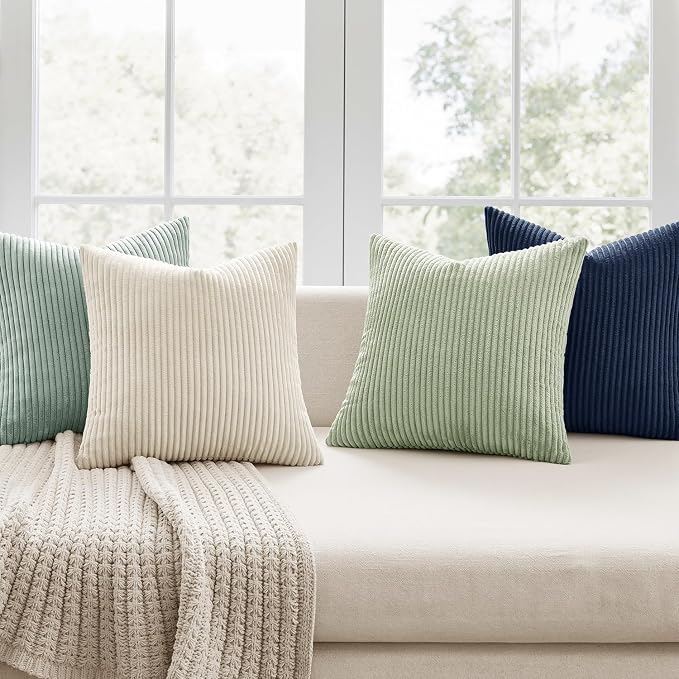 MIULEE Boho Farmhouse Muted Teal Throw Pillow Covers 18x18 Inch Set of 4 - Image 3