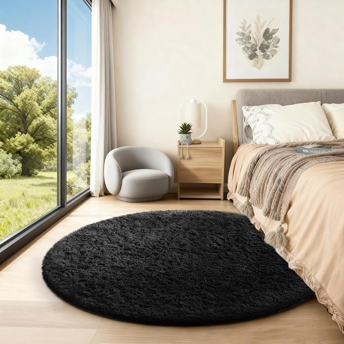 Ophanie Round Rug 4Ft Black Circle Area Rug, Room Decor - Image 5