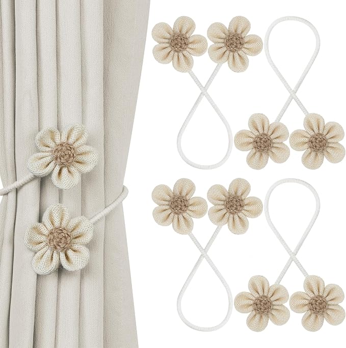 KLOGTSIND Flower Curtain Tiebacks, 4 Pack Curtain Ties Elegant DIY Curtain by KLOGTSINDDirect