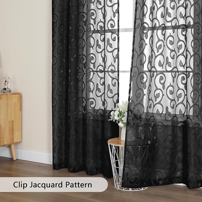 OWENIE Furman Sheer White Curtains, 45 Inch Length 2 Panels Set, Airy Jacquard - Image 5
