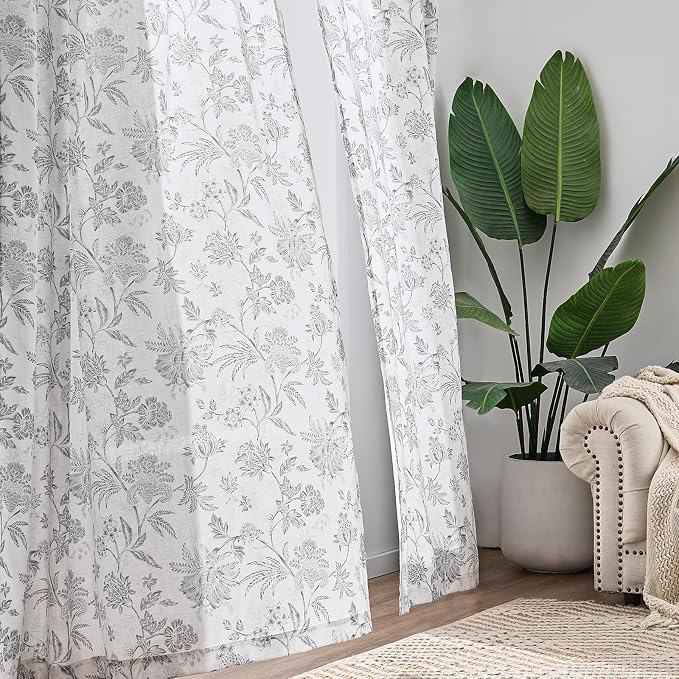 jinchan Linen Floral Curtains for Living Room, 84 Inch Length Curtains - Image 7