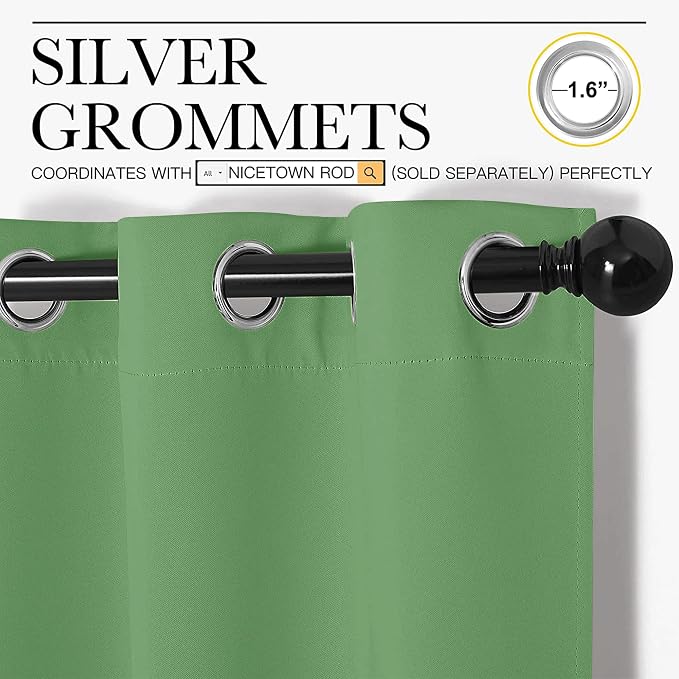 NICETOWN Froest Green Blackout Curtains 48 inches Length - Image 2