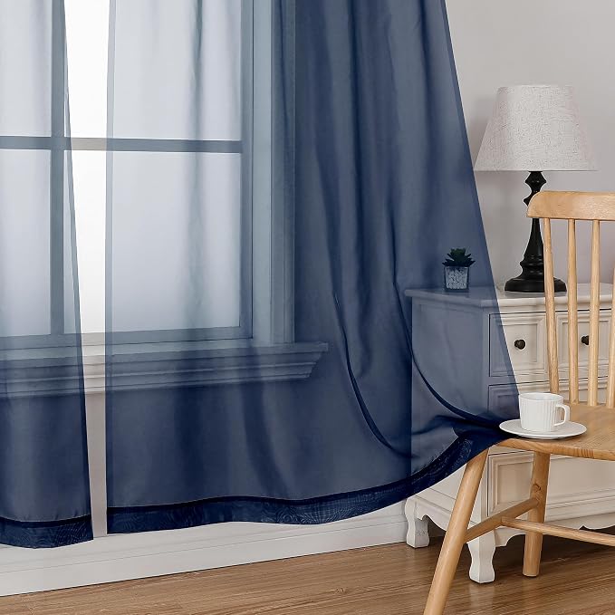 Simplebrand Navy Short Sheer Curtains 45 Inch Length - Image 4