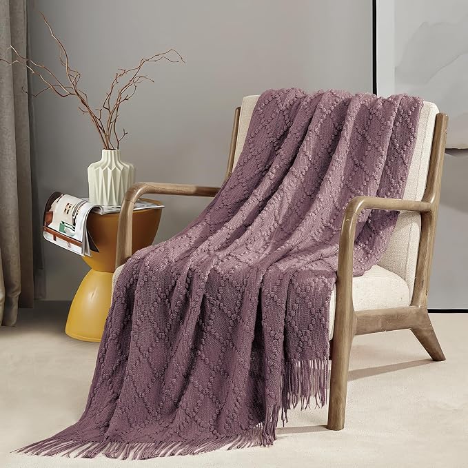 BOURINA Dark Lavender Throw Blanket 50 x70 Inches Jacquard Argyle Throw - Image 2
