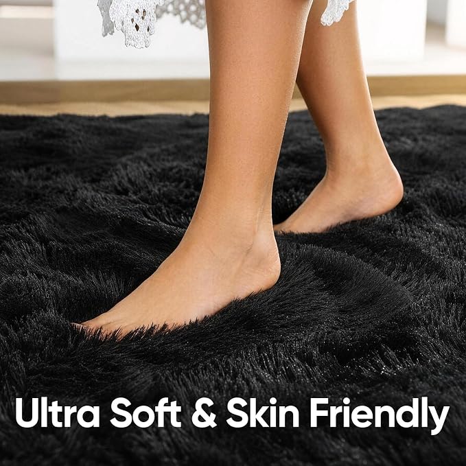 Noahas 2x8 Black Fluffy Soft Runner Rug Non-Slip - Image 5