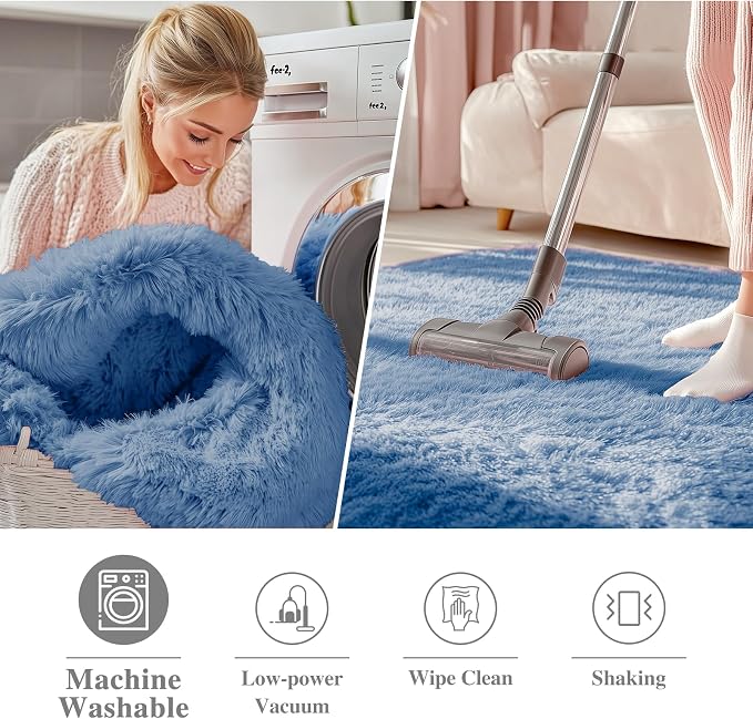 OLANLY Blue Round Rugs for Bedroom - Image 3