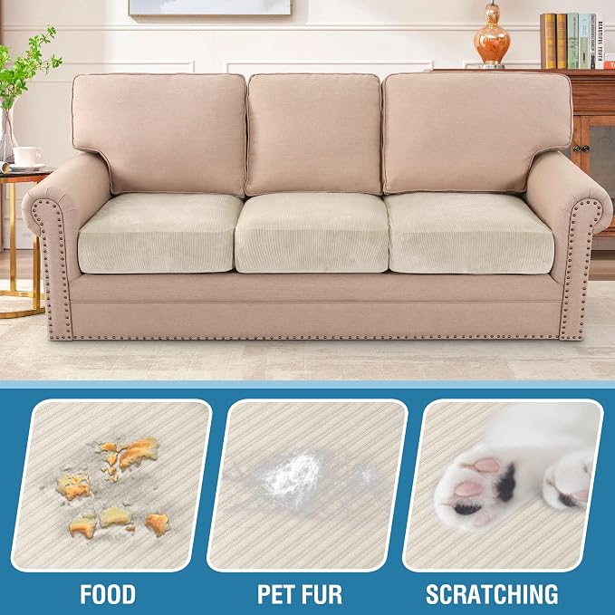 H.VERSAILTEX Velvet Stretch Couch Cushion Cover Plush Cushion Slipcover - Image 3